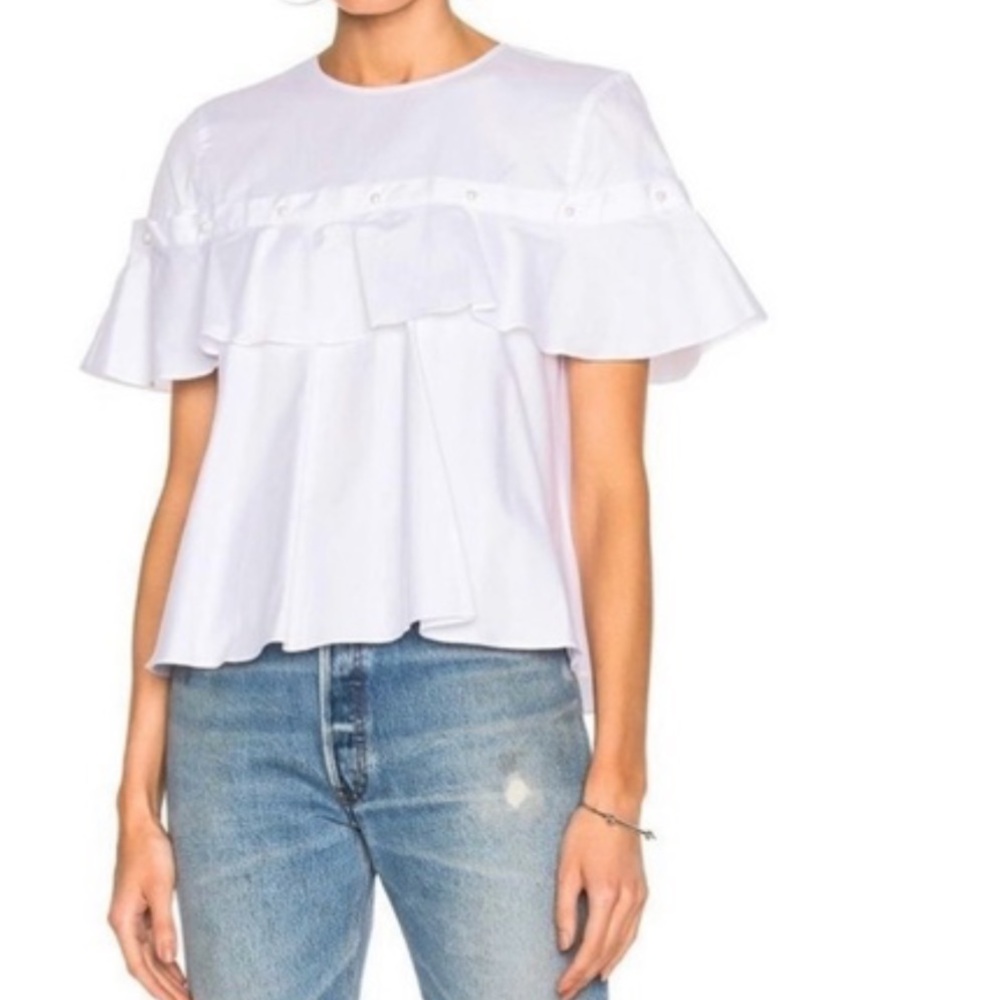 Jonathan Simkhai Pearl Button Cutout Ruffle Top blouse in‎ white